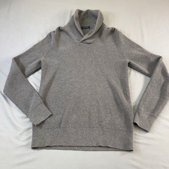 Polo Ralph Lauren preppy Mens Shawl Collar Ribbed Knit Sweater Grey Size small - Picture 16 of 16